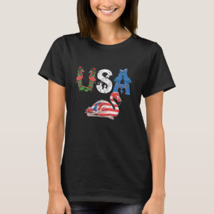 Flamingo American USA Flag 4th of July Womens Mens T-Shirt