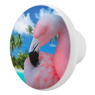 Flamingo and Beach Ceramic Knob