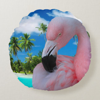 Flamingo and Beach Round Cushion
