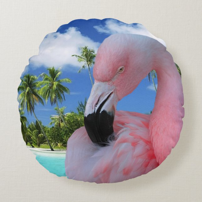 Flamingo and Beach Round Cushion (Front)