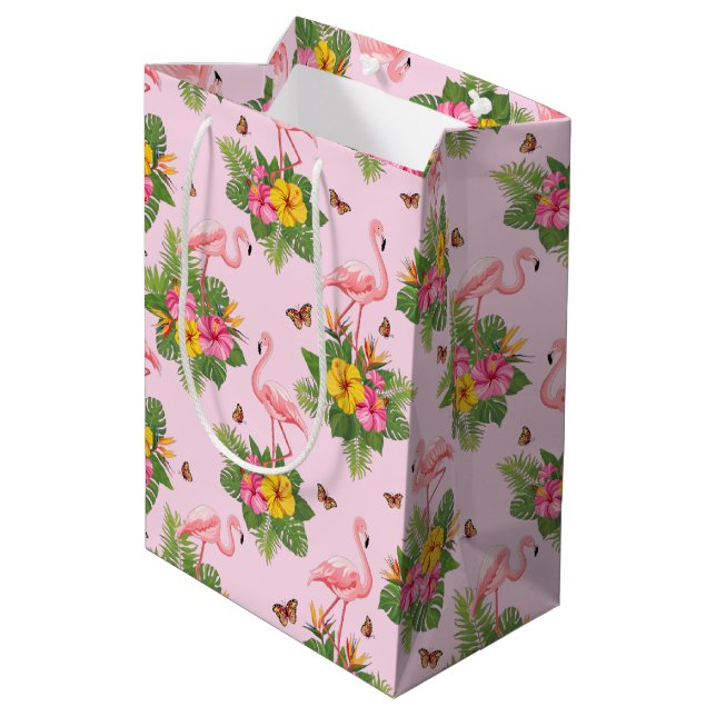 Flamingo and Butterflies 1 Medium Gift Bag (Back Angled)