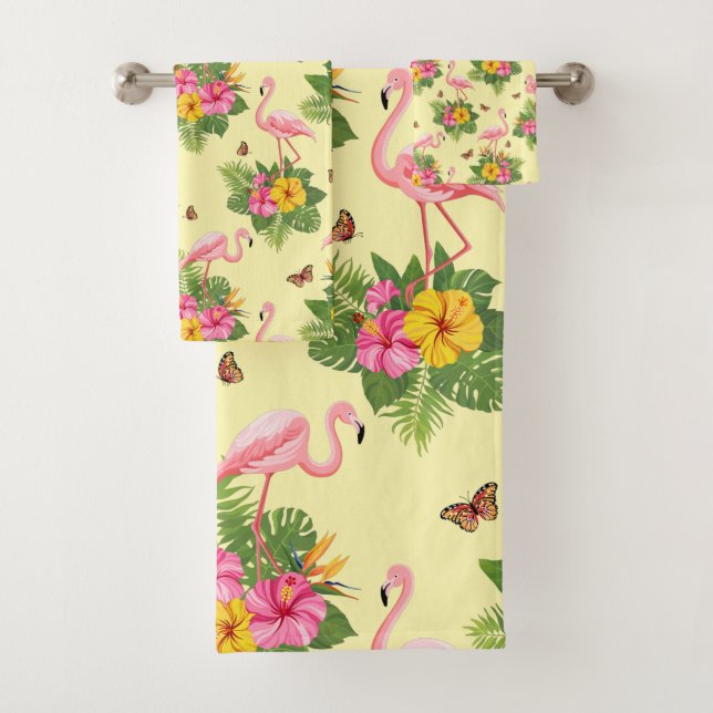 Flamingo and Butterflies 2 Bath Towel Set (Insitu)