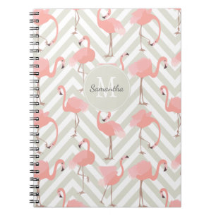 Flamingo and Chevrons Pattern with Your Monogram Notebook