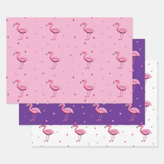 Flamingo and Dots All Occasion Wrapping Paper Sheet (Set)
