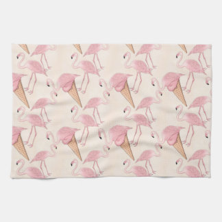 Flamingo And Flamingo Ice Cream Pattern Tea Towel