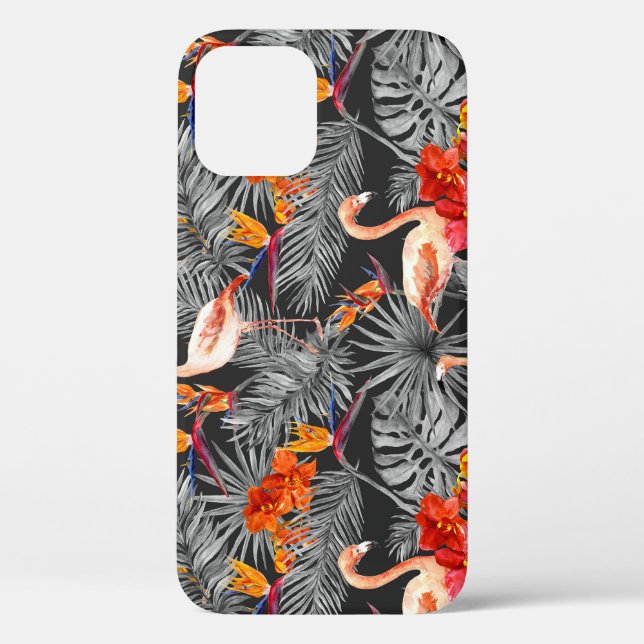 Flamingo and flowers, monochrome pattern. Case-Mate iPhone case (Back)