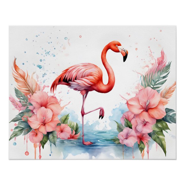 Flamingo and Flowers Poster (Front)