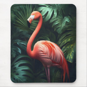 Flamingo and Jungle Leaves Mouse Pad