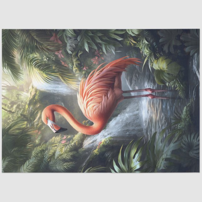 Flamingo and Jungle Waterfall Decoupage Tissue Paper (Front)