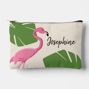 Flamingo and leaves Tropical custom bachelorette Accessory Pouch