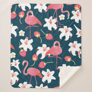 Flamingo and Lilies Tropical vintage Seamless Patt Sherpa Blanket