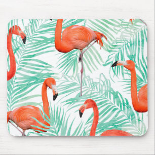 Flamingo and Mint Palm Mouse Pad