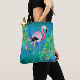 Flamingo and Palm Leaves Change of Address Tote Bag