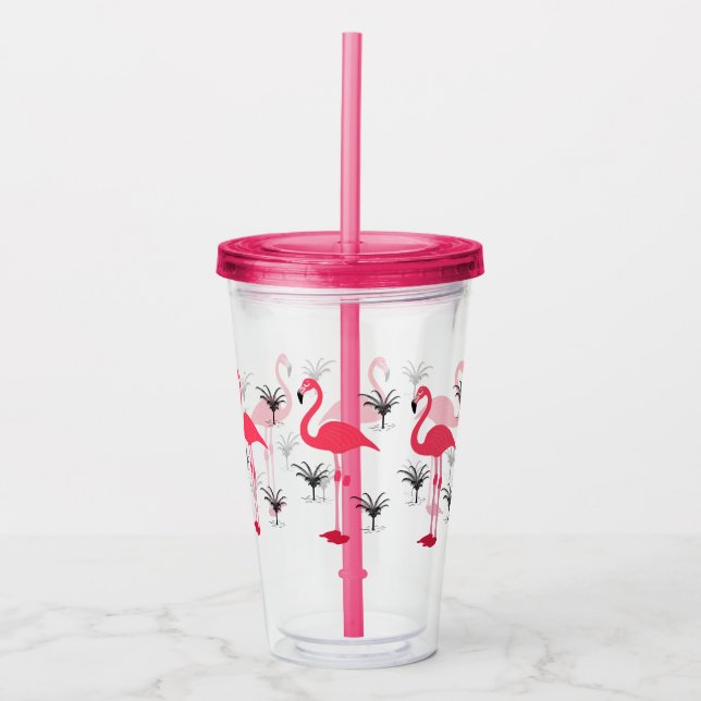 Flamingo and Palm Tree Acrylic Tumbler (Front)
