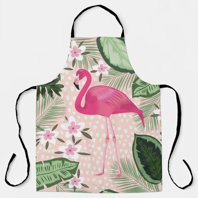 Flamingo and palm trees seamless pattern illustrat apron (Front)