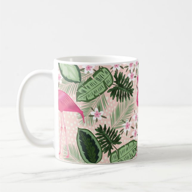 Flamingo and palm trees seamless pattern illustrat coffee mug (Left)