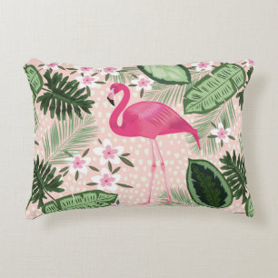 Flamingo and palm trees seamless pattern illustrat decorative cushion