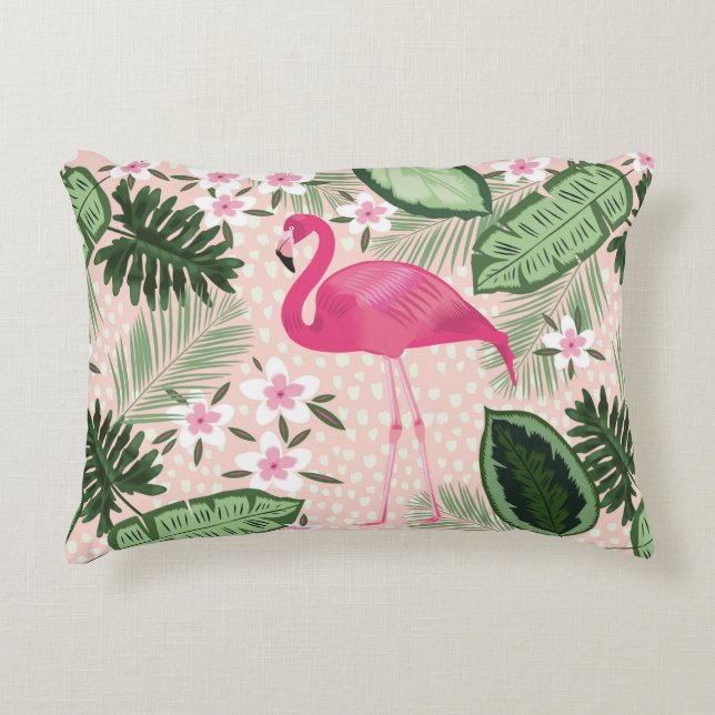 Flamingo and palm trees seamless pattern illustrat decorative cushion (Front)
