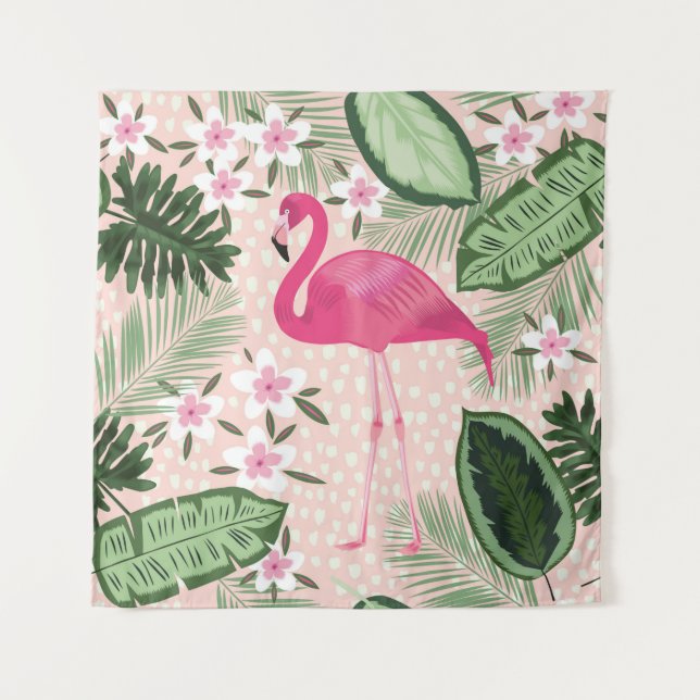 Flamingo and palm trees seamless pattern illustrat tapestry (Front)