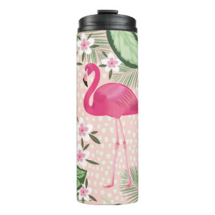 Flamingo and palm trees seamless pattern illustrat thermal tumbler