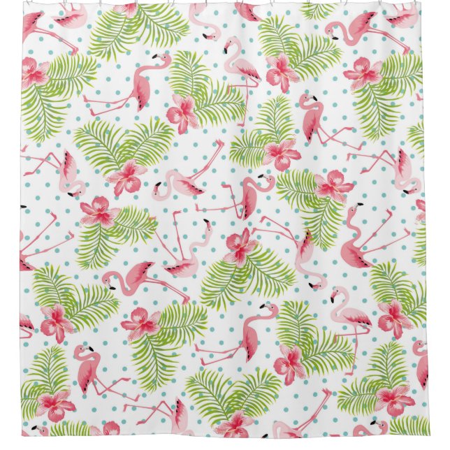 Flamingo and Palm Trees Shower Curtain (Front)