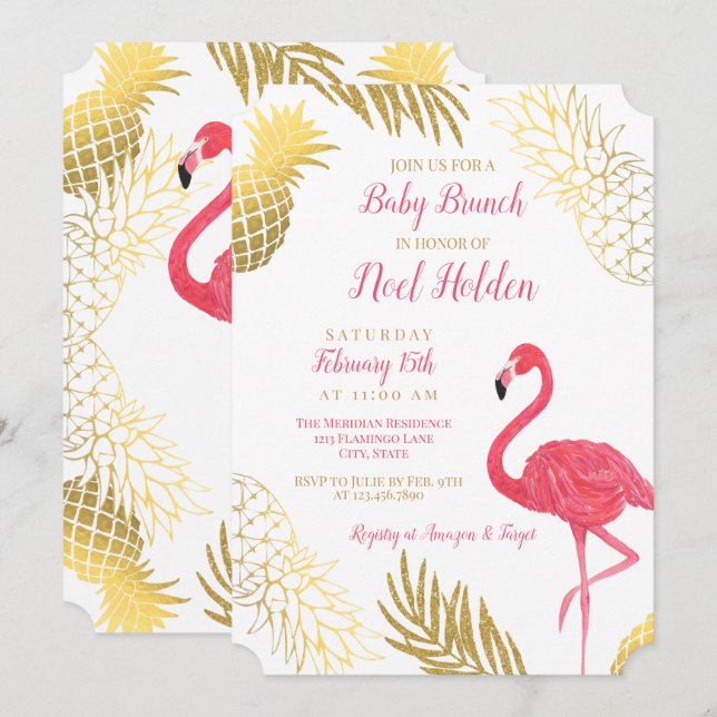 Flamingo and Pineapple Baby Shower Invitation (Front/Back)