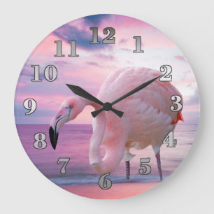Flamingo and Pink Sky Large Clock