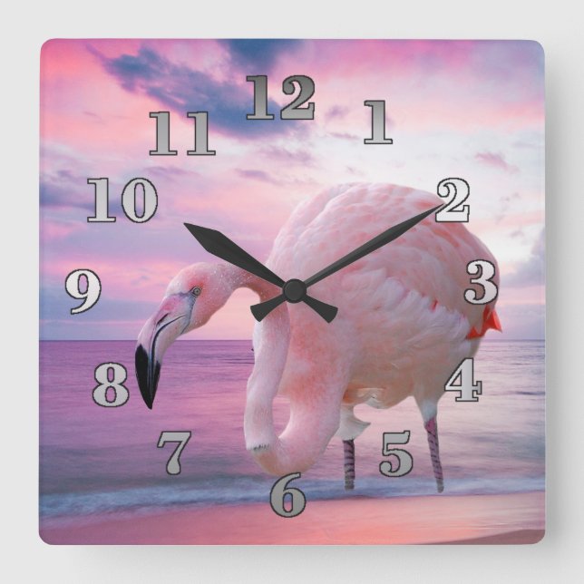 Flamingo and Pink Sky Square Wall Clock (Front)