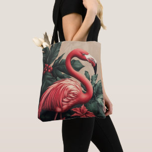 Flamingo and Poinsettia Tote Bag