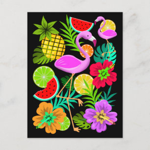 Flamingo and Summer Fruits Fun Pa Holiday Postcard