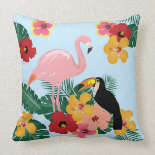 Flamingo and Toucan Pillow
