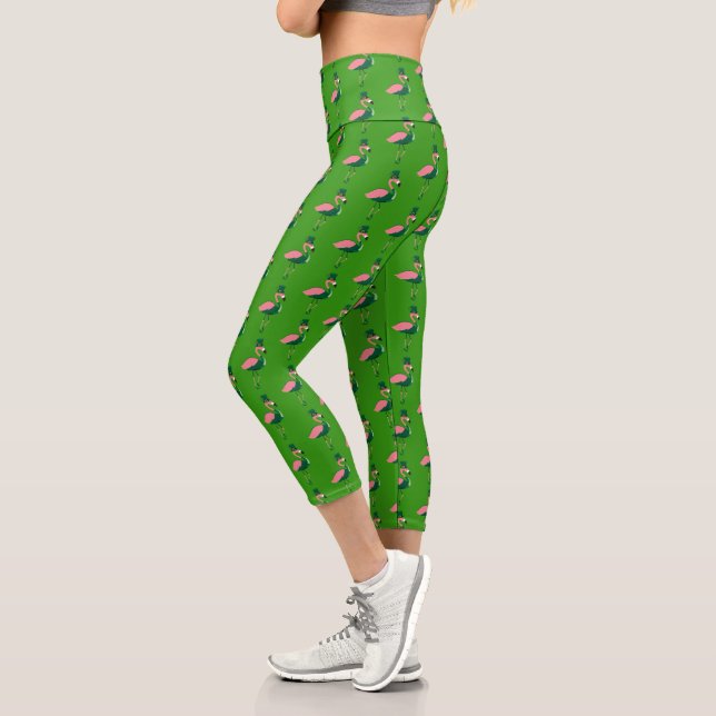Flamingo Animal Green St Patrick’s Day Capri Leggings (Left)