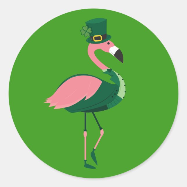 Flamingo Animal Green St Patrick’s Day Classic Round Sticker (Front)