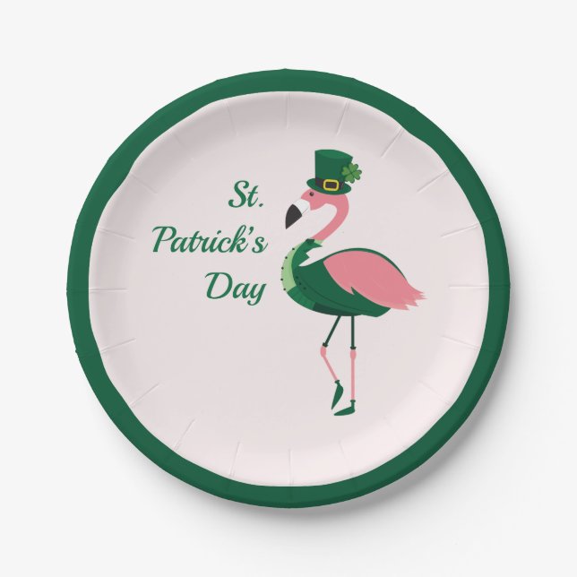 Flamingo Animal Pink St Patrick’s Day Paper Plate (Front)