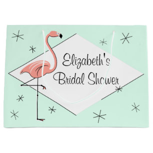 Flamingo Aqua diamond Bridal Shower gift bag large