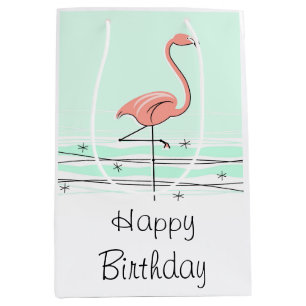 Flamingo Aqua Happy Birthday gift bag medium