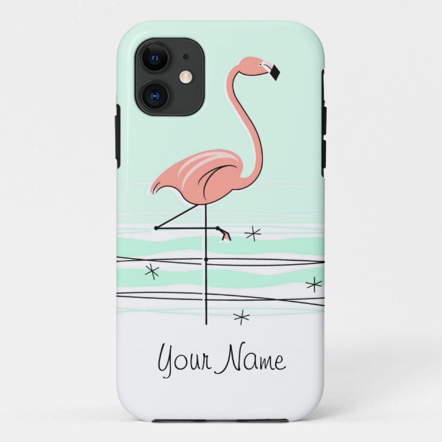 Flamingo Aqua 'Name' iPhone case (Back)