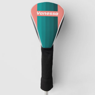 Flamingo Aqua Pin Stripes with Name Golf Head Cover