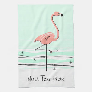 Flamingo Aqua Text kitchen towel