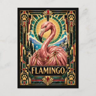 Flamingo, Art Deco Wildlife Postcard