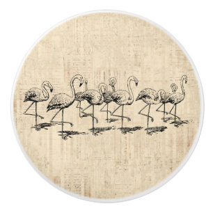 Flamingo Art Vintage Flamingos Ceramic Knob