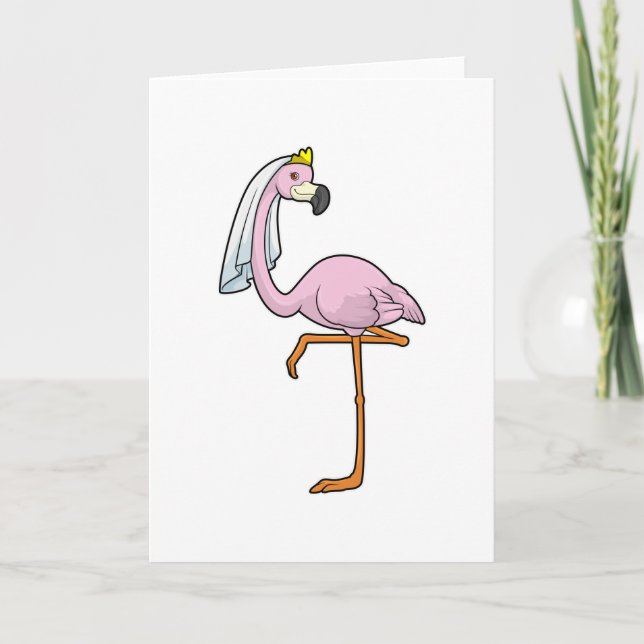 Flamingo as Bride at Wedding with Veil Card (Front)