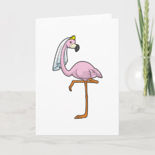 Flamingo as Bride at Wedding with Veil Card
