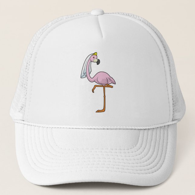 Flamingo as Bride at Wedding with Veil Trucker Hat (Front)
