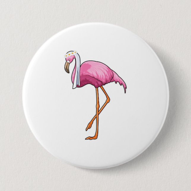 Flamingo as Bride with Veil 7.5 Cm Round Badge (Front)