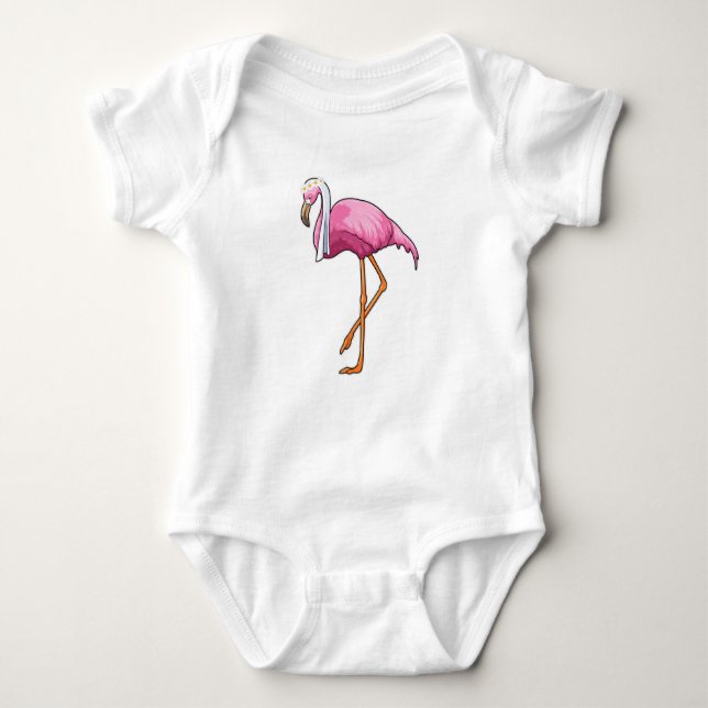Flamingo as Bride with Veil Baby Bodysuit (Front)