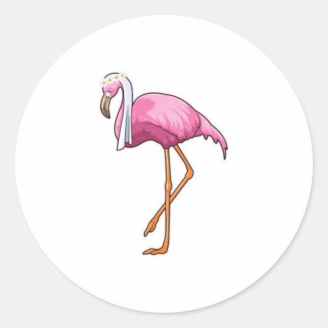 Flamingo as Bride with Veil Classic Round Sticker (Front)