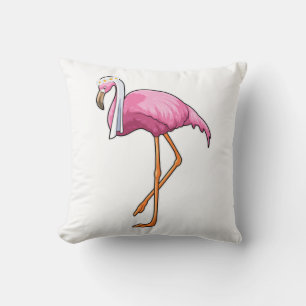 Flamingo as Bride with Veil Cushion