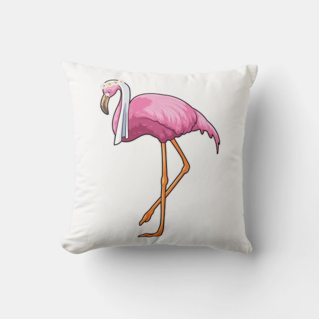 Flamingo as Bride with Veil Cushion (Front)
