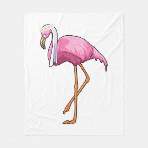 Flamingo as Bride with Veil Fleece Blanket